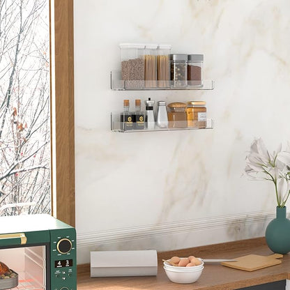 Acrylic Spice Rack Wall Mount, Hanging Spice Shelf Racks for Seasonings, Kitchen Spice Jars Wall Organizer Storage Holder, 2 Pack