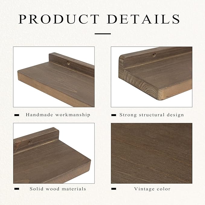 Freezing point Floating Shelves for Wall Set of 2 Natural Wood 16Inch Wall Shelf Decor Plant Display Collectibles Mounted Kitchen Bathroom Bedroom Corner Decorative Storage Stand Coffee