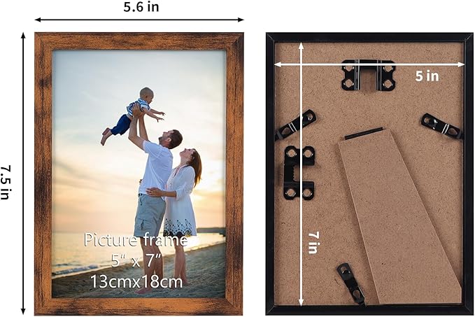 Hoikwo 18 Packs 5x7 Rustic Brown Multi Plastic Picture Frames Set with Plastic Cover for Family Photos, Artwork, Light Weight Bulk 5 by 7 Frames Pack for Wall Hanging and Table, Stylish Picture Frames