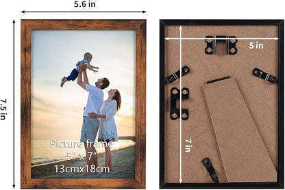 Hoikwo 18 Packs 5x7 Rustic Brown Multi Plastic Picture Frames Set with Plastic Cover for Family Photos, Artwork, Light Weight Bulk 5 by 7 Frames Pack for Wall Hanging and Table, Stylish Picture Frames