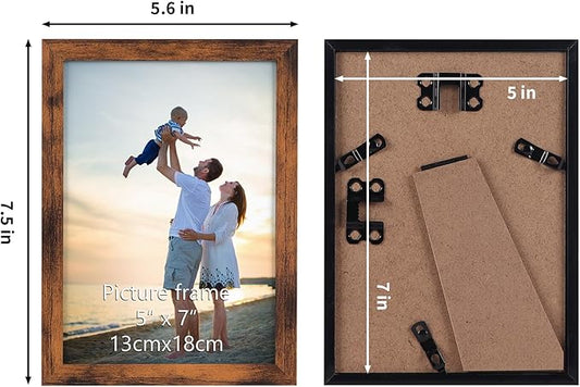 Hoikwo 18 Packs 5x7 Rustic Brown Multi Plastic Picture Frames Set with Plastic Cover for Family Photos, Artwork, Light Weight Bulk 5 by 7 Frames Pack for Wall Hanging and Table, Stylish Picture Frames