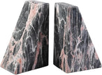 Koville Marble Bookends for Shelves, Large Bookends for Heavy Books, Natural Stone Book Stopper for Books CD Movies, Aesthetic Decorative Book Ends (Grey&Pink)