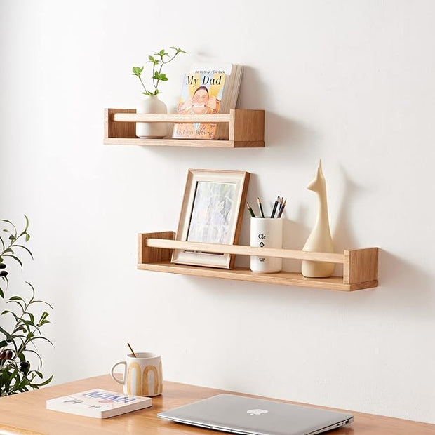 Floating Shelves, Oak Nursery Floating Shelves for Wall Mounted Bookshelf,Hanging Shelf for Kitchen, Living Room, Bedroom, Natural Wood Wall Shelves,24 Inch