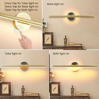 Wireless Picture Light, 16 inches Art Wall Light, Picture Light Battery Operated,Battery Operated Wall Lights,Gallery Light for Painting,Photo,Library(Plating Brass Gold)