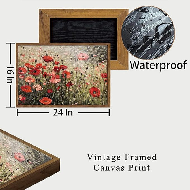 OIQArtOIQ Vintage Landscape Canvas Wall Art Framed Natural Scenery Painting Artwork Prints France Country Wilderness Farmhouse Decor Pictures Kitchen Bedroom Living Room Bathroom