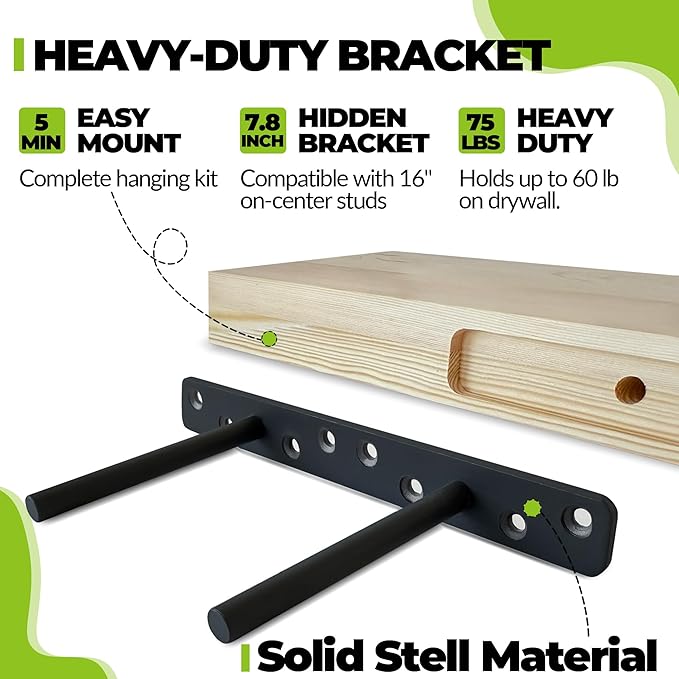 Unfinished Floating Shelves 24 inches Long, Wall Mounted Wood Shelves for Bathroom, Bedroom, Living Room, Kitchen, Office, Heavy Duty Bracket