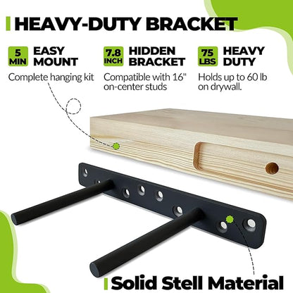 Unfinished Floating Shelves 24 inches Long, Wall Mounted Wood Shelves for Bathroom, Bedroom, Living Room, Kitchen, Office, Heavy Duty Bracket