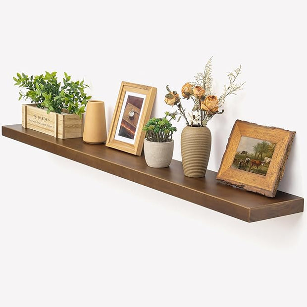 Marsmiles Wood Floating Shelves | 55 Inch Rustic Dark Wood Wall Shelves Set of 1 | 55" W x 7.7" D x 1.6" H Wooden Shelves for Bathroom Living Room Kitchen