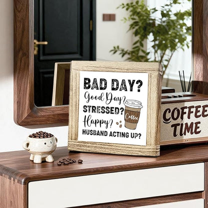 Funny Coffee Quotes Sign Funny Cafe Decor Sign Rustic Coffees Bar Signs Handmade Rustic Wall Art Farmhouse Cafe Wooden Decoration Coffee Lover Gift For Kitchen Bar Office Decor 5.9x5.9 Inch