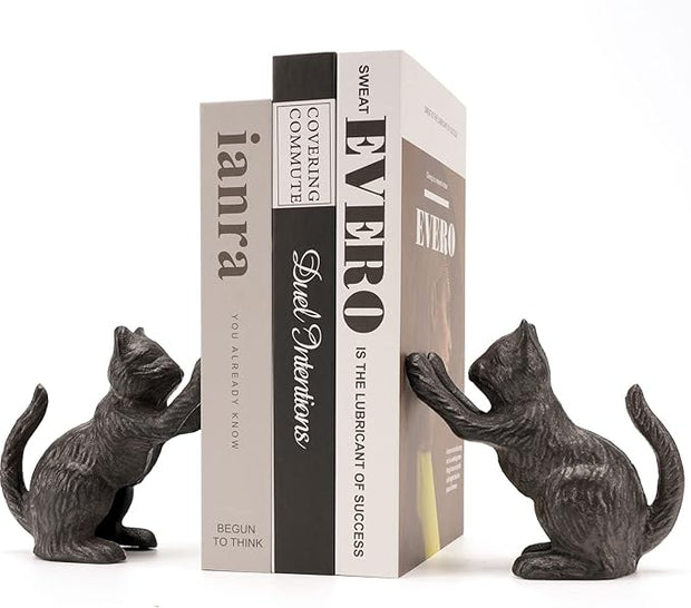 Ambipolar Cat Decorative Bookends, Unique Book Ends to Hold Books Heavy Duty for Office Desk, Vintage Antique Black Home Decor, Shelf Decoration, Modern Living Room Decor