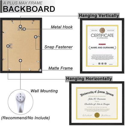 A PLUS MAX 11x14 Diploma Frame Display 8.5 x 11 Certificate with White & Gold Mat, Engineered Wood Document Frame with Black Wood Grain for Masters Associates Bachelor Degree - 1 Pack