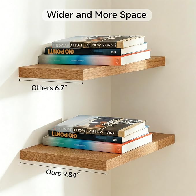 INHABIT UNION 24in Floating Shelves for Wall, Wall Mounted Shelves for Decor Storage Set of 2, Floating Shelf for Bedroom, Bathroom, Living Room and Kitchen（Beech）