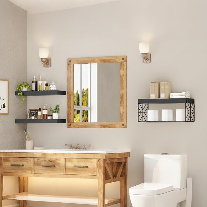 Bathroom Shelves Over Toilet Set of 3, Floating Shelves for Wall Toilet Paper Storage, 1.5