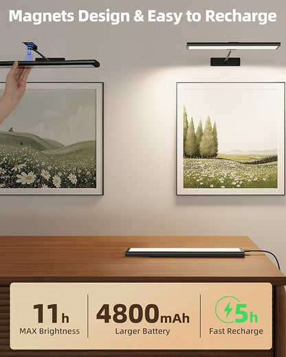 EZVALO Picture Light for Wall, 13'' Black Rechargeable 4800mAh Battery Lights Wireless with IR Remote, Magnetic LED Art Painting Light with 3 Color Temperatures, Display for Gallery, Living Room