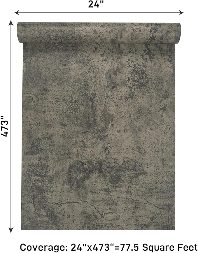 VaryPaper 24"x473" Large Size Industrial Weathered Concrete Wallpaper Peel and Stick for Bedroom Walls Removable Self Adhesive Grey Limewash Cement Wallpaper Concrete Contact Paper for Countertops