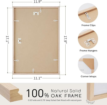 puthiac 11x17 Solid Oak Wood Picture Frame, Fits 8x12 with Mat or 11x17 Without Mat, Wall Display Only, Vertical or Horizontal, Plexi Front, 1 Pack, Natural Oak