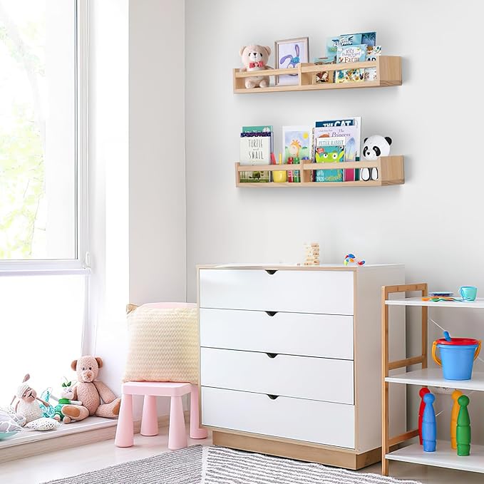 Nursery Shelves for Wall 32inches Set of 2，Natural Wood Wall Bookshelves for Kids Room - Floating Nursery Bookshelves (32inches Set of 2)
