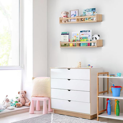 Nursery Shelves for Wall 32inches Set of 2，Natural Wood Wall Bookshelves for Kids Room - Floating Nursery Bookshelves (32inches Set of 2)