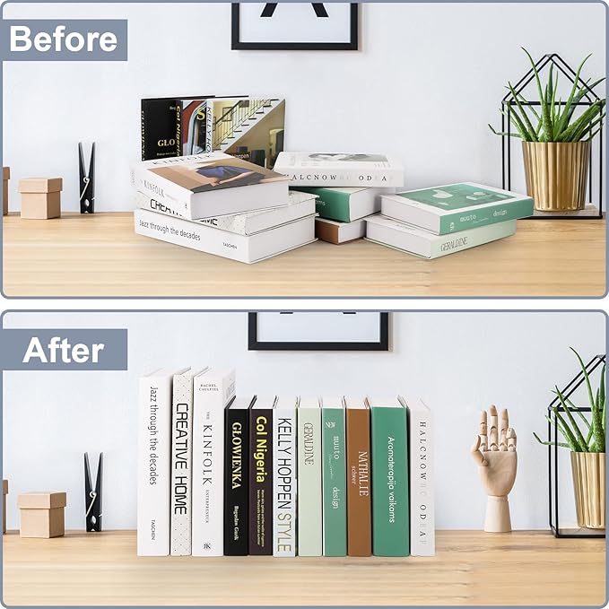VFINE Bookends 4 Pieces, Acrylic Book End Clear Bookends for Shelves Decorative Bookend Non-Skid Book Ends Book Holders Book Organizer for Home Office School Supplies