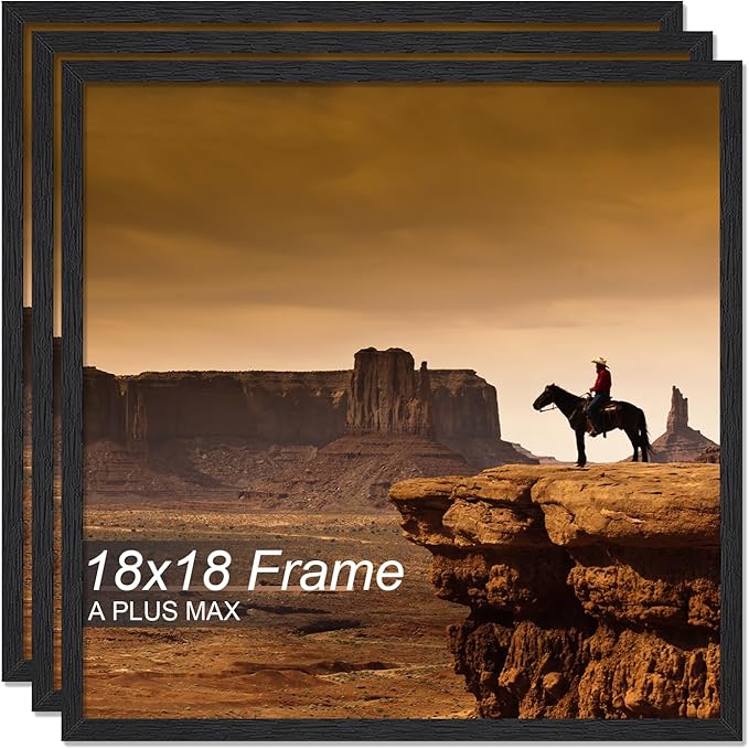 A PLUS MAX Square 18x18 Frame Set of 3, Black Engineered Wood Picture Frame for 18 x 18 Picture Poster Photo, Light Weight 18by18 Frame with Wood-grain for Wall - 3 Pack/Black/18 x18