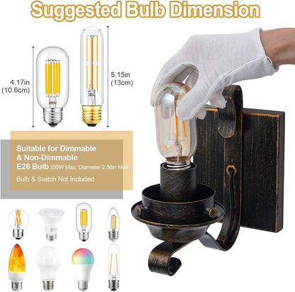 Wall Sconces Sets of 2, Oil Rubbed Bronze Hardwired Wall Sconce Indoor, Retro Rustic Wall Lamps with Amber Glass,Vintage Bedside Sconces Wall Lighting for Living Room Bathroom