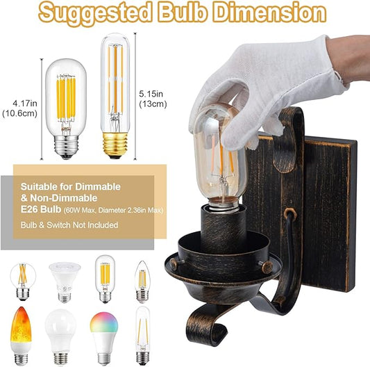 Wall Sconces Sets of 2, Oil Rubbed Bronze Hardwired Wall Sconce Indoor, Retro Rustic Wall Lamps with Amber Glass,Vintage Bedside Sconces Wall Lighting for Living Room Bathroom