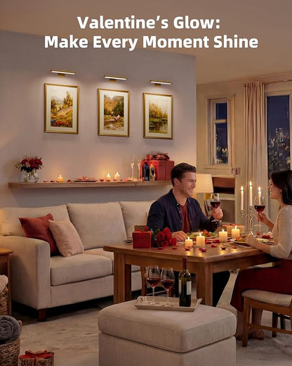 EZVALO Picture Light for Wall, Rechargeable 2400mAh Battery Lights Wireless Remote, 3 Color & Dimmable Magnetic 7.87'' LED Lights Display for Painting, Living Room, Gallery, Bedroom(Gold-3P)