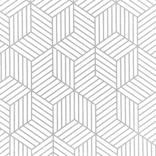 WENMER Geometric Hexagon Peel and Stick Wallpaper - 17.71 Inch x 118 Inch Silver Self-Adhesive Vinyl Film for Home Use