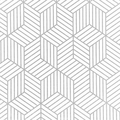 WENMER 17.7" x 1181" Geometric Hexagon Peel and Stick Wallpaper - Silver, Removable Self-Adhesive Vinyl Film for Home Use