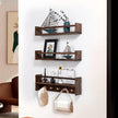 AZSKY 16 Inch Nursery Book Shelves Wall Floating Bookshelf with Hook Deep Walnut Hanging Book Shelf Toddler Room for Kids Room Bedroom Bathroom Living Room Kitchen Set of 3