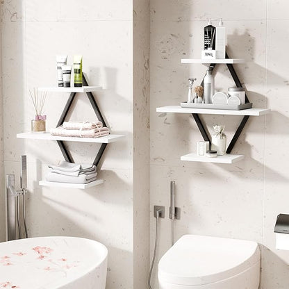 Floating Shelves, Wall Shelf Set of 2, Wall Mounted Shelves, 3-Tier Hanging Wall Shelves for Bathroom, Living Room, Bedroom, Kitchen, Office (White)