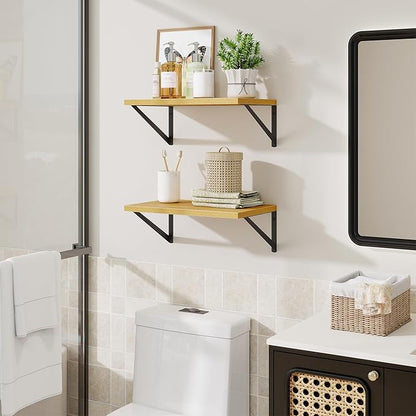 Floating Shelves for Wall,18" Wall Mounted Shelves Set of 2,Wood Floating Shelf with Bracket,Sturdy Metal Bracket Bookshelves Home Decor Storage for Living Room,Bedroom,Bathroom,Kitchen,Oak
