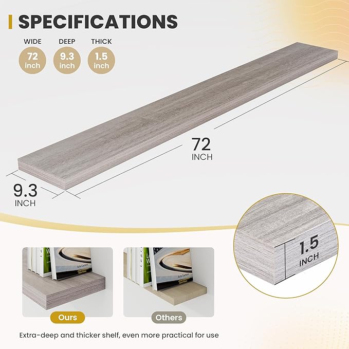 72 Inch Floating Shelves, 9.3