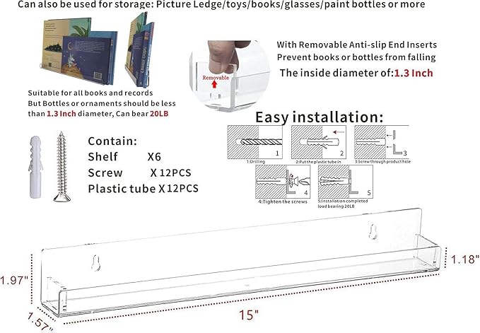 Cq acrylic Invisible Clear Floating Bookshelf - 15