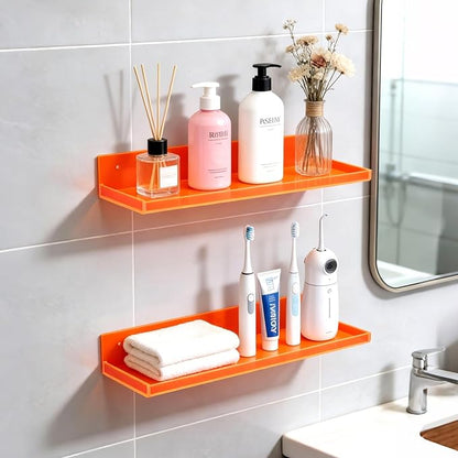 Floating Shelves for Wall Acrylic Wall Shelves for Bedroom Bathroom Living Room Kitchen 16.5X5.5'', Pack of 2, Neon Orange