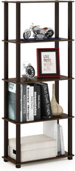Furinno TURN-S-TUBE Book Shelf, 5-Tier Toolless Storage Shelves with Square Tubes, Shelving Unit for Organization and Storage for Living Room, Home Office, Walnut