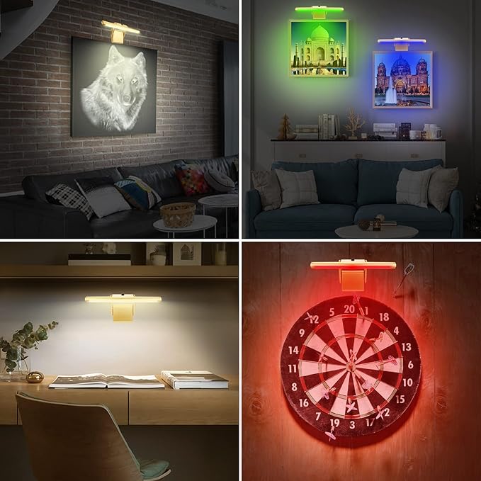 LUXSWAY Picture Lights with Rechargeable,Painting Light with Remote,12 Colors Changing Artwork Light with Swivel Light Head,10000mAh Display Light for Dart Board Poster Art Gallery