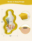 Wavy Wall Mirror Decor for Girly Bedroom Classroom, 16x10 Small Cute Abstract Decorative Mirrors Art Above Dresser Desk Table Decor, Funky Modern Apartment Nursery Room Decoration (Yellow)