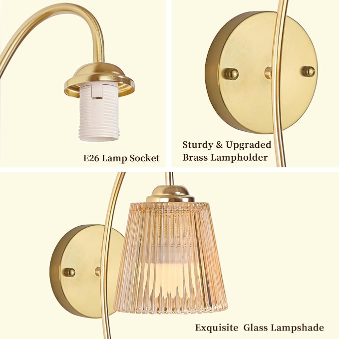 Vintage Battery Wall Sconce with Flower lampshade,Rechargeable Battery Powered Wall Lights,Wall lamp with 15 Colors for Bedroom Living Room Home Decor (Amber Stripe, 2 Light Battery Operated)