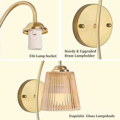 Vintage Battery Wall Sconce with Flower lampshade,Rechargeable Battery Powered Wall Lights,Wall lamp with 15 Colors for Bedroom Living Room Home Decor (Amber Stripe, 2 Light Battery Operated)