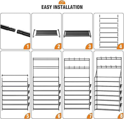OYREL Shoe Rack 7 Tier Sturdy Shoe Racks for Closet Shoes Organizer for 28-35 Pairs Large Capacity Shoe Storage Rack with Multifunctional 5 Hooks and Side Pocket for Entrance Entryway
