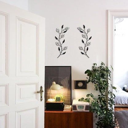 sxnzequnze 2 Pcs Metal Leaf Wall Art Crystal Bling Decorations Silver Leaves 3D Iron Handmade Home Decor Hanging Minimalist Accents Modern Set for Living Room Bathroom Bedroom Dining Room Hallway