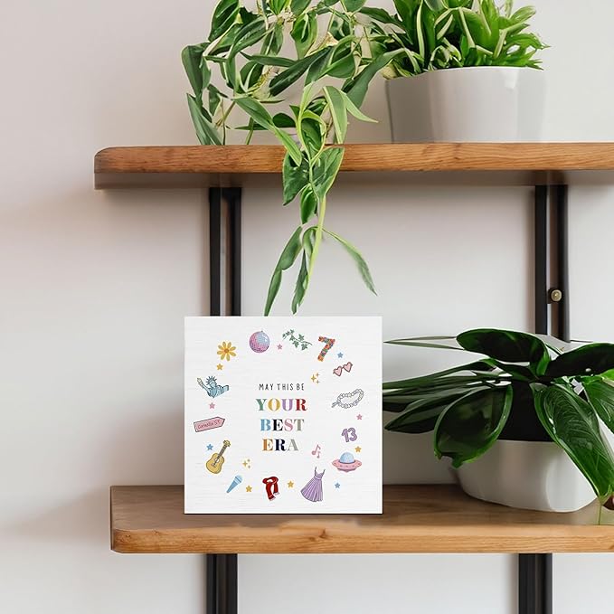 May This Be Your Best Era Wooden Sign, Christmas Birthday Gifts for Woman Mom Sisters Friends, Cute Wood Block Sign for Home Office Desk Decoration 5 x 5 Inches