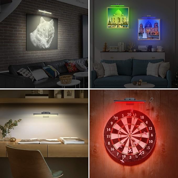 LUXSWAY Rechargeable Picture Light,Wireless Painting Lights,12 Colors Changing Artwork Lights with Rotate Head,10000mAh Display Art Lighting for Dart Board Poster Gallery