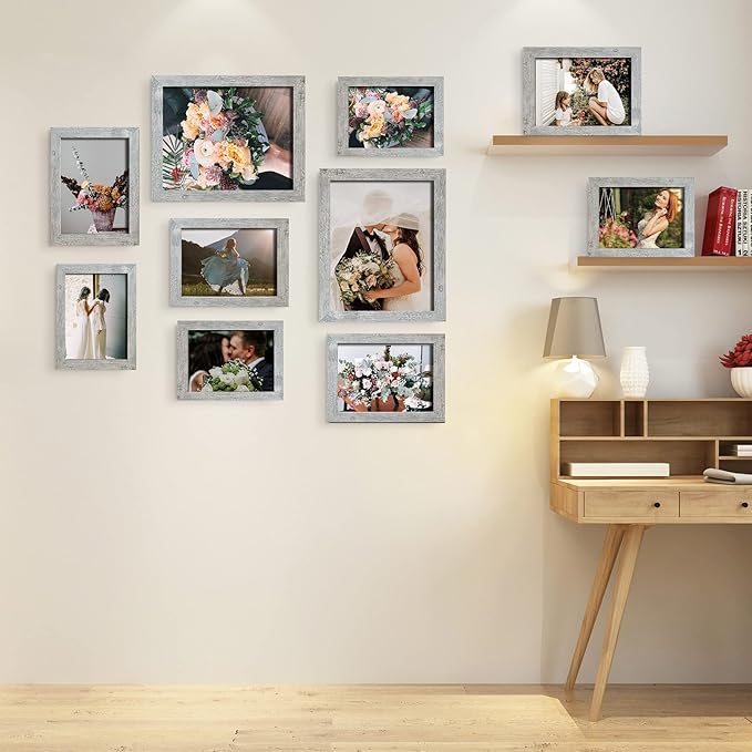 LUCKYLIFE Picture Frame Set 10-Pack, Gallery Wall Frame Collage with 8x10 5x7 4x6 Frames in Grey Finishes