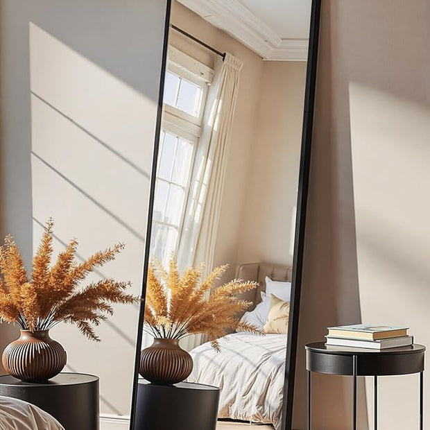 Full Length Floor Mirror 56"x15", Standing Mirror with Aluminum Frame, Large Body Mirror for Bedroom, Living Room and Bathroom, Black