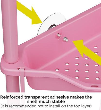 Orimade Rustproof 4 Tier Floor Standing Corner Shower Caddy Organizer, Plastic Metal Splicing Floor Corner Shelf Rack Storage Stands for Bathroom,10.8 x 10.8 x 44.6 inches, Pink