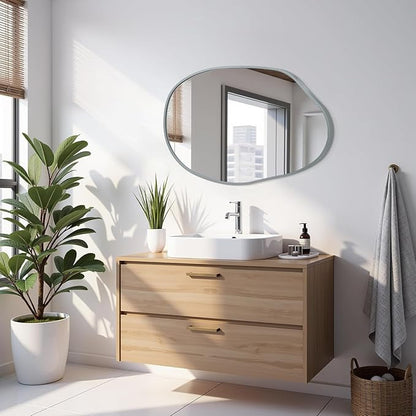 Irregular Metal Framed Bathroom Mirror for Wall, 22"x30" Asymmetrical Mirrors, Aluminum Alloy Frame Wall Decor for Bathroom, Bedroom, Living Room, Cloakroom, Entryway Gray