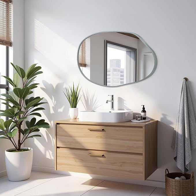 Irregular Metal Framed Bathroom Mirror for Wall, 22