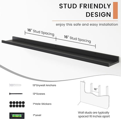 Floating Picture Ledge Shelves Set of 4, 48 Inch Long Large Nursery Book Shelf for Toys Storage Kids Bookshelf Wall Mounted Living Room Bedroom Decor Frames